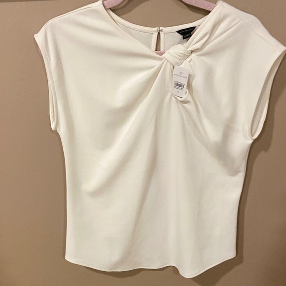 Ann Taylor Tops - Ann Taylor Cream Twist-Neck Cap-Sleeve Blouse